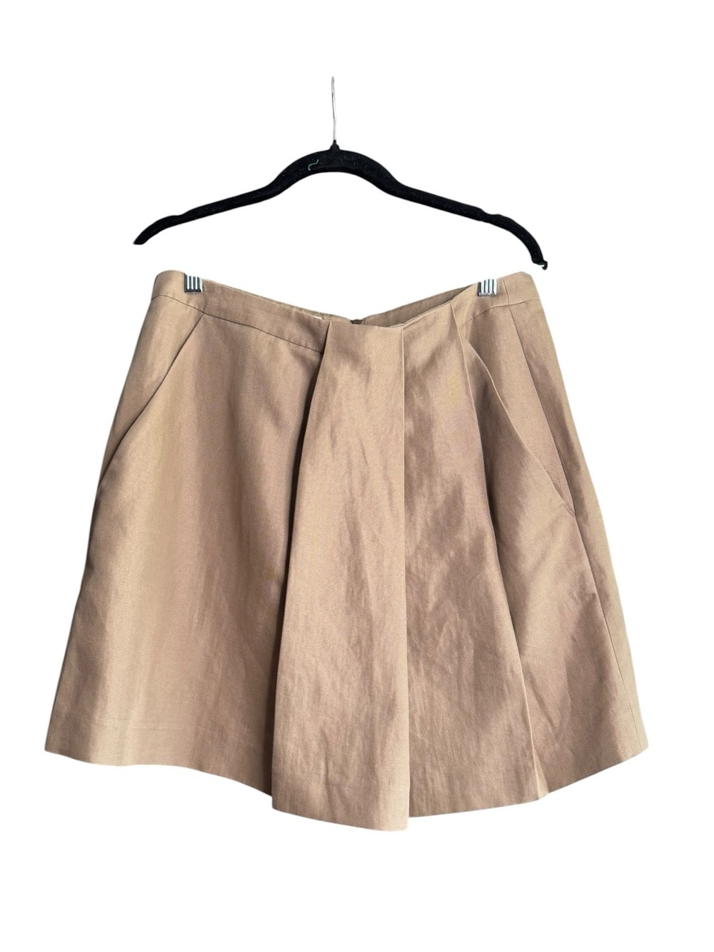 Brunello Cucinelli Italian Cotton Ramie Pleated Mini Skirt Taupe US 8 Luxury